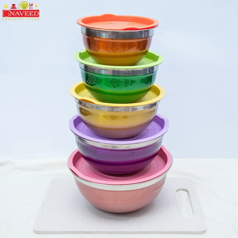 5Pcs Silver Dome Stainless Steel Bowls Naveed Crockery Store (6)