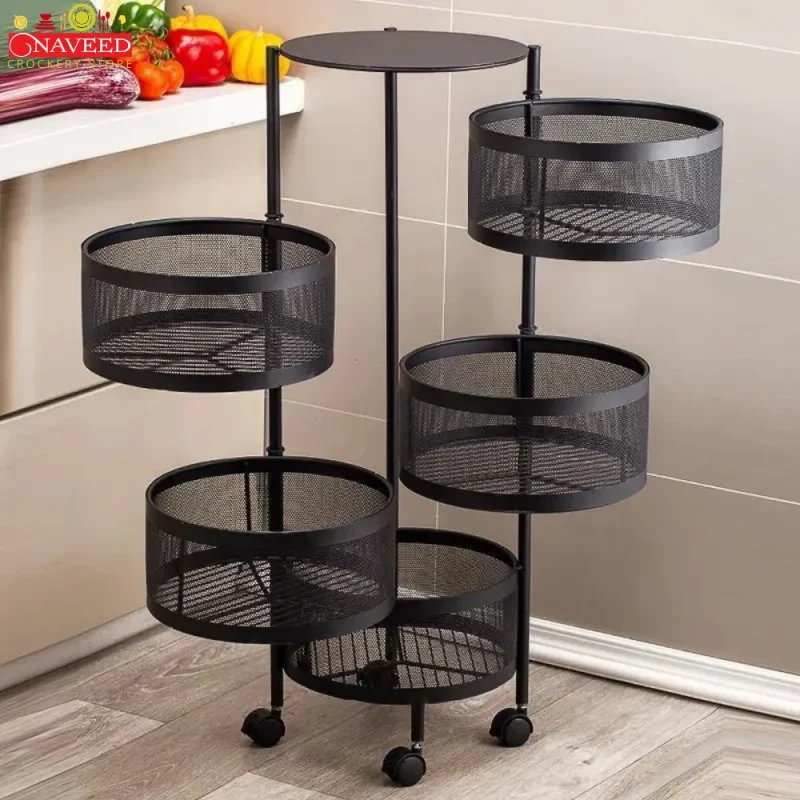 5 Layer Rotating Storage Cart Kitchen Vegetable Fruit Trolley
